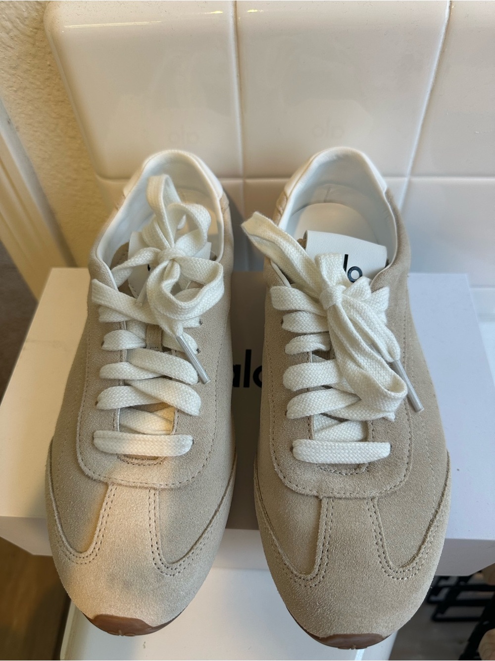 ALO Yoga Taupe Suede Low-Profile Sneaker